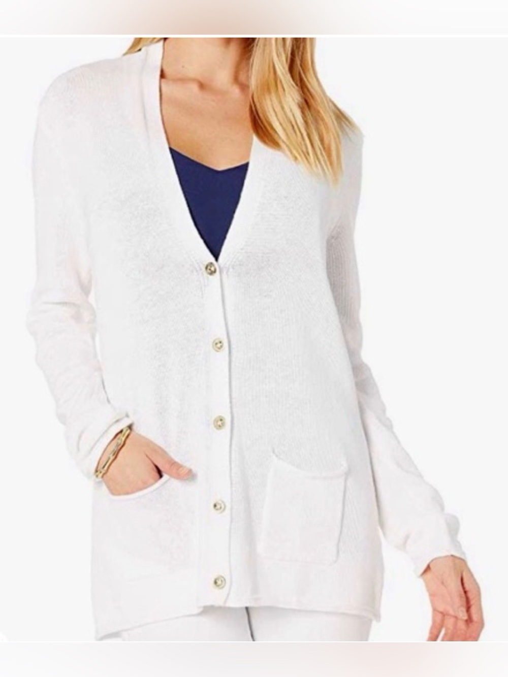 Lilly Pulitzer White Cotton Cardigan Gold Buttons Cornet Size Small